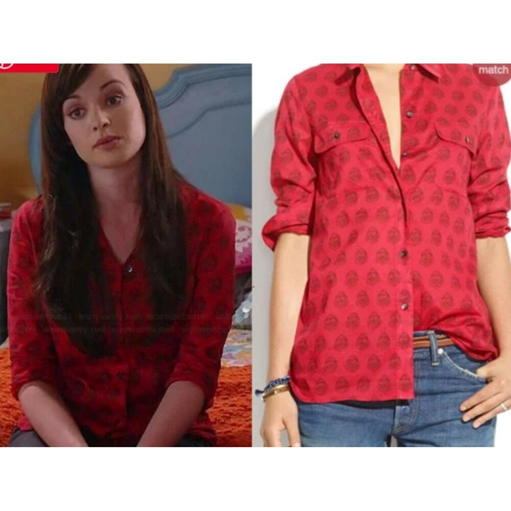Madewell ex-boyfriend shirt redleaf paisley worn by Ashley Rickards on Awkward